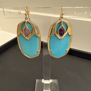 Kendra Scott Gold Earrings with Turquoise and Purple